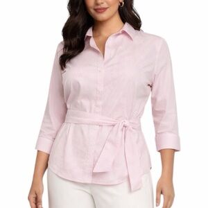 Brooks Brothers Belted Button Down Shirt Women’s Size 14 Pink White Stripes